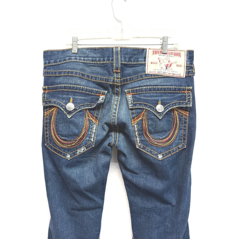 Rare VTG USA Y2K True Religion Joey Big T Super T 34 Flap Flare Jeans READ